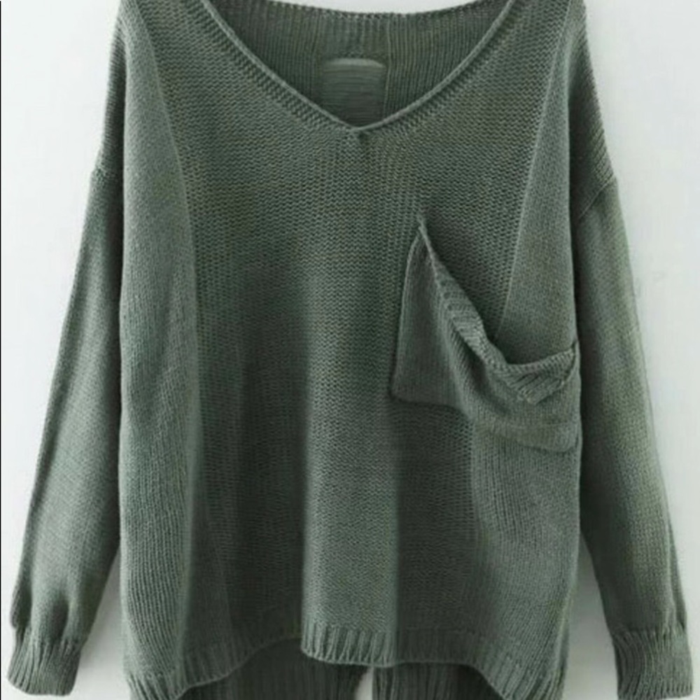 Army green off the shoulder distressed sweater